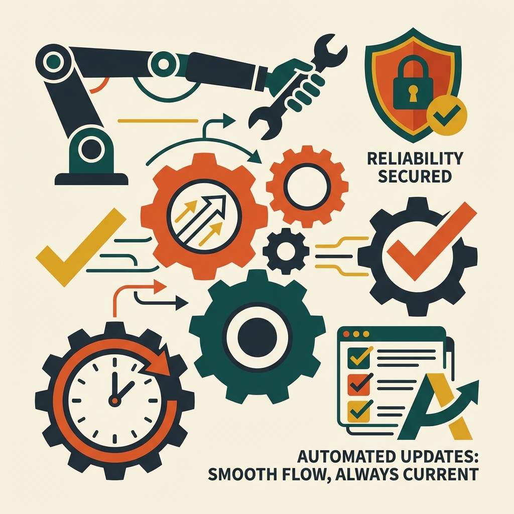 Mid-century modern illustration of automated WordPress updates